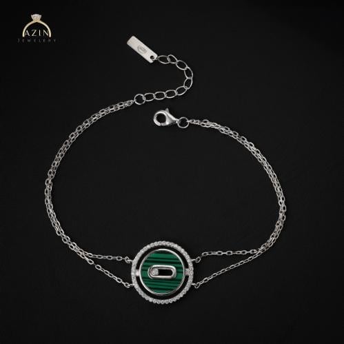 اسوارة مميزة سلسالين حجر ملون | فضة عيار 925