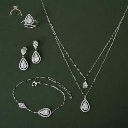 طقم ناعم 4 قطع عقد دمعة دورين | فضة عيار 925