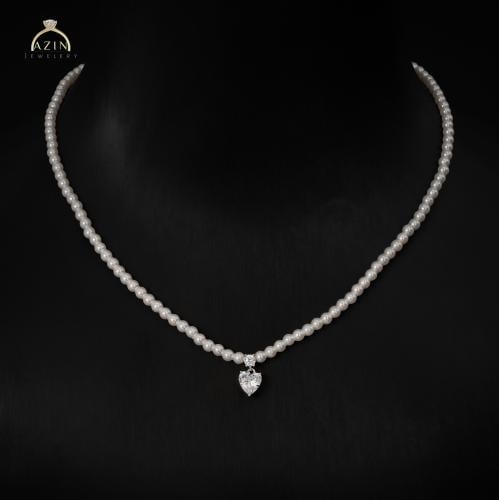 عقد لؤلؤ كامل تعليقة تصميم قلب | فضة عيار 925