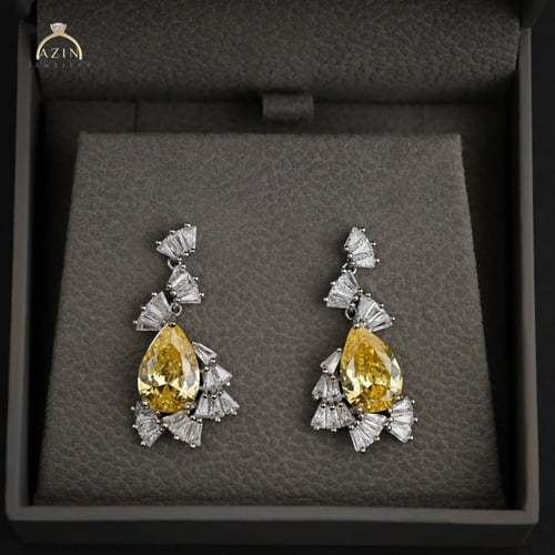 حلق راقي حجر رئيسي دمعة | فضة عيار 925