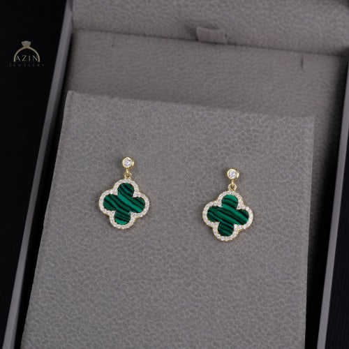 حلق وردة اخضر مقلم | فضة عيار 925