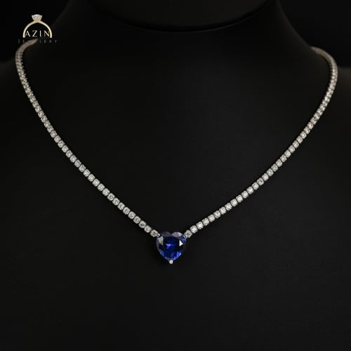 عقد تينيس حجر رئيسي قلب | فضة عيار 925