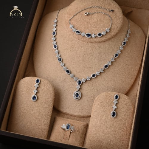 طقم ناعم احجار كحلية 4 قطع ST-145 | فضة عيار 925