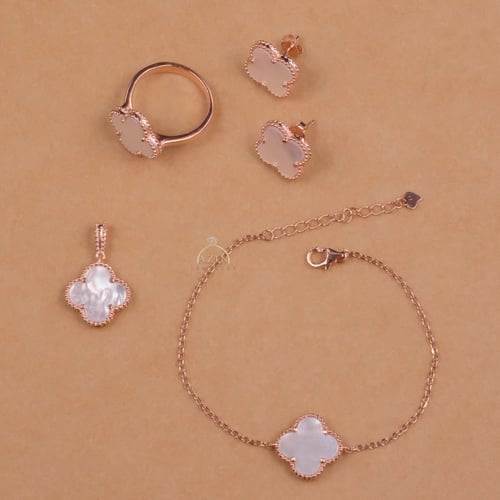 طقم وردة صدفي 4 قطع | فضة عيار 925