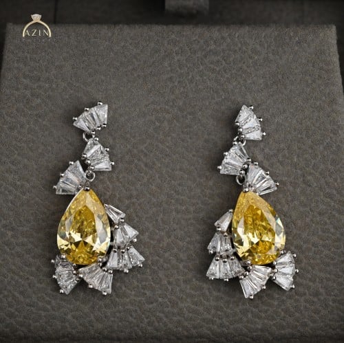 حلق راقي حجر رئيسي دمعة | فضة عيار 925