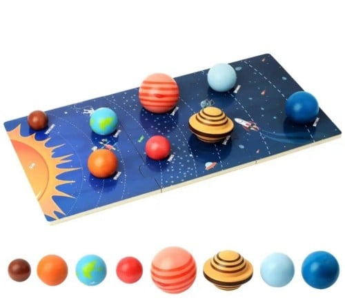 ألعاب ألغاز نظام شمسي خشبية للأطفال من سن 3-5 سنوا...