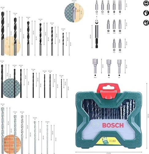 بوش طقم بنط مثقاب متنوع فولاذ من 33 قطعة إكس لاين...