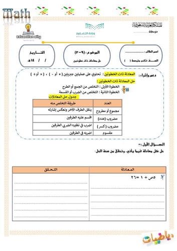 بديل دفتر الفصل لمادة رياضيات للصف الثاني المتوسط...