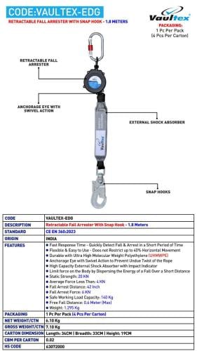 جهاز إيقاف السقوط التلقائي 1.8 متر مع خطاف أمان /...