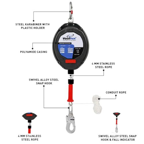 جهاز إيقاف سقوط ذاتي Vaultex JMK بطول 20 متر سلك س...