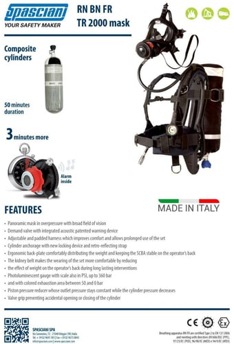 جهاز تنفس ذاتي SCBA من Spasciani بمدة 50 دقيقة، أس...