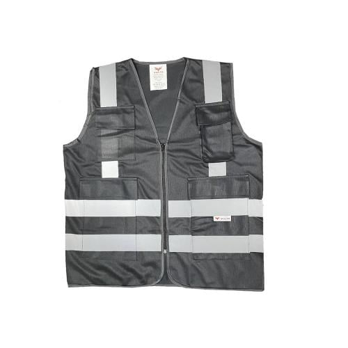 سترة أمان عالية الوضوح VOLTA باللون الاسود مع جيوب...