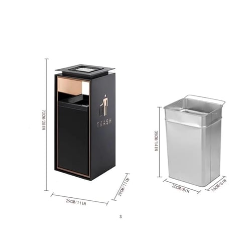 سلة مهملات مع طفاية سجائر ستيل لون اسود وذهبي GWD1...