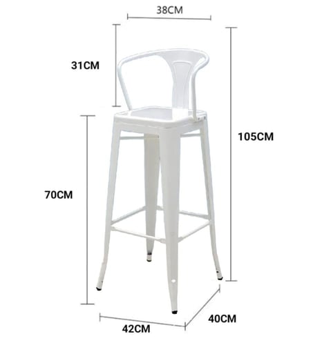 كرسي بار حديد ثابت ابيض بظهر قصير M-504WHITE