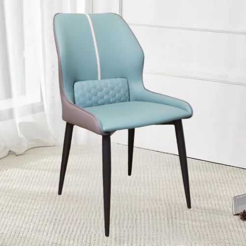 كرسي طعام جلد لونين اخضر مع رمادي مع قاعدة ارجل حد...