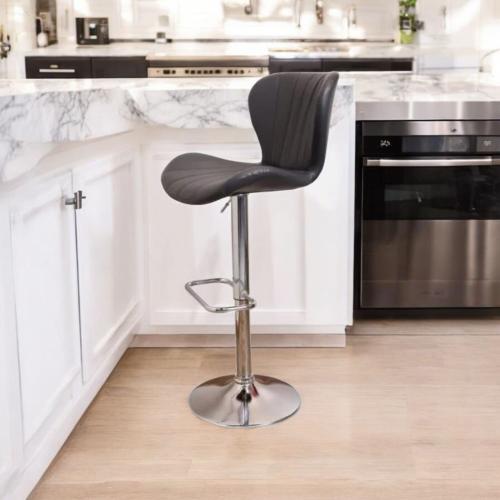 كرسي بار جلد رمادي وقاعدة ستيل فضي HC-33GRAY