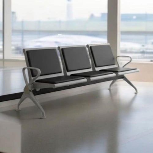 كرسي انتظار حديد فضي 3 مقاعد جلد اسود M-M03F-BLACK