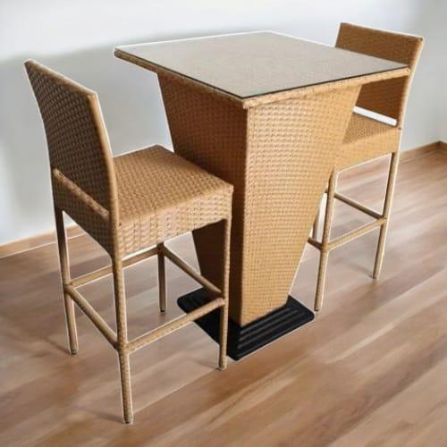 طقم طاولة طعام بار خارجي سطح قزاز مربع مع 2 كراسي...