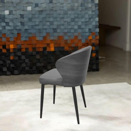 كرسي طعام وكافيه خشبي مع جلد رمادي