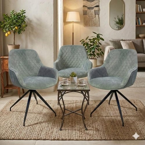 كرسي طعام وكافيه بيد قماش قطيفة رمادي فاتح DM-C590...