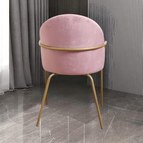 كرسي طعام وكافية قماش قطيفة وردي وقاعدة ارجل ستيل...