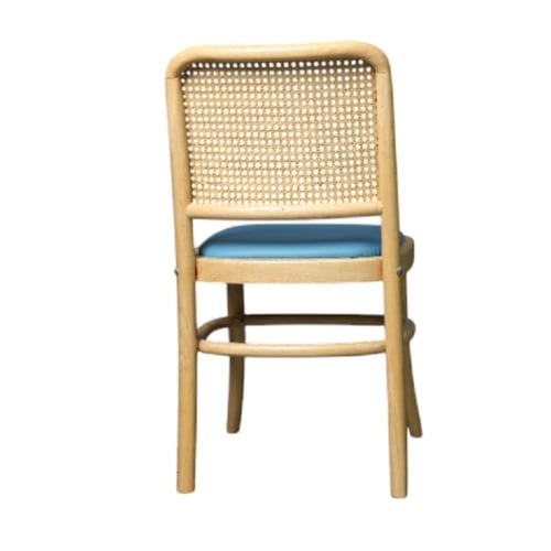 كرسي طعام خشب بيج مع مقعد جلد ازرق KZ-0036