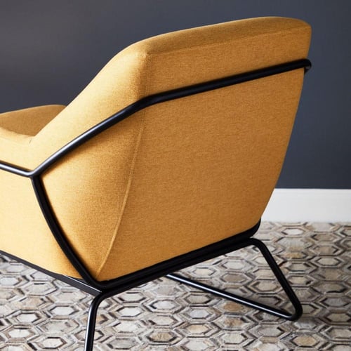 كرسي طعام وكافية قماش سنكلير اصفر بقاعدة حديد GWD1...