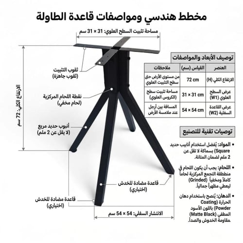 قاعدة طاولة طعام وكوفي ب3ارجل لون اسود مقاس 74CM*6...