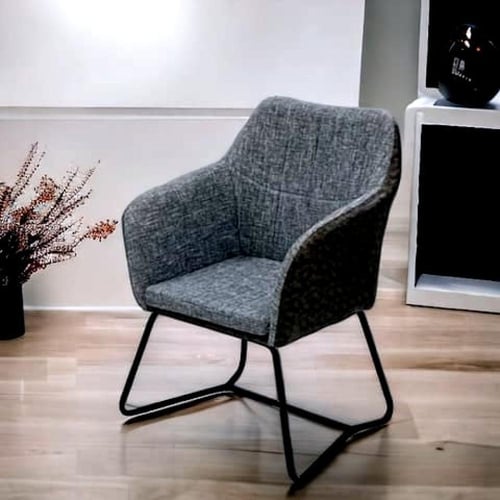 كرسي طعام وكافية قماش رمادي غامق بقاعدة حديد ZH-90...