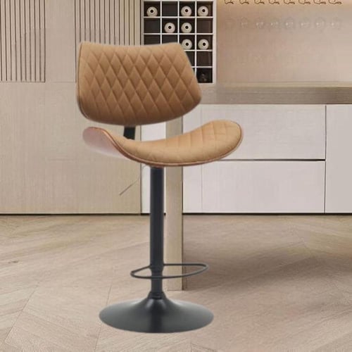 كرسي بار خشب مع جلد بني وقاعدة هيدروليك اسود SHC-0...