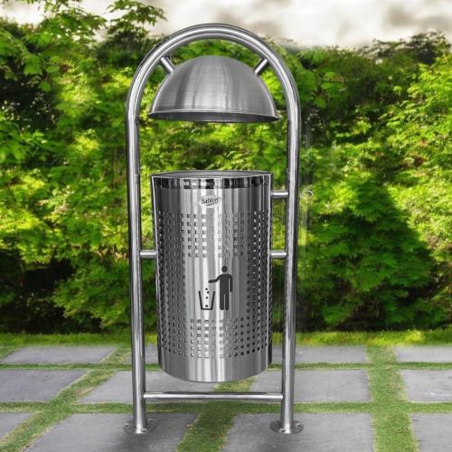 سلة مهملات خارجية دائري اسطواني ستيل فضي 30لتر GWD...