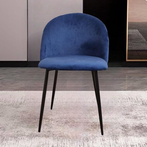 كرسي طعام وكافية قماش قطيفة ازرق غامق وقاعدة ارجل...