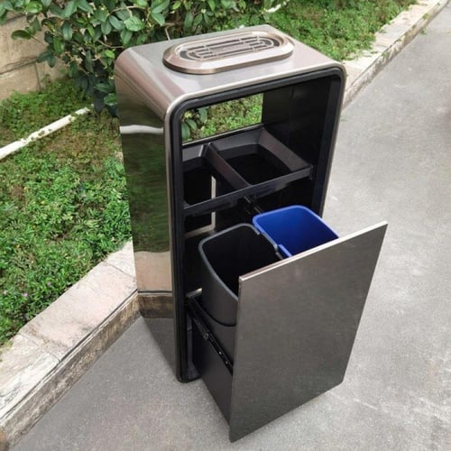 سلة مهملات مع طفاية سجائر ستيل لون اسود وذهبي GWD1...