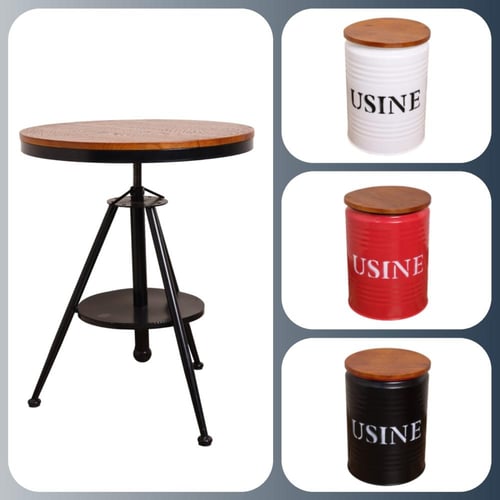 طقم طاولة طعام سطح خشبي دائري مع 3 كراسي شكل برميل...