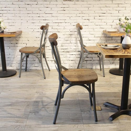 كرسي طعام وكافية خشب بني مع هيكل حديد رمادي M-7451...