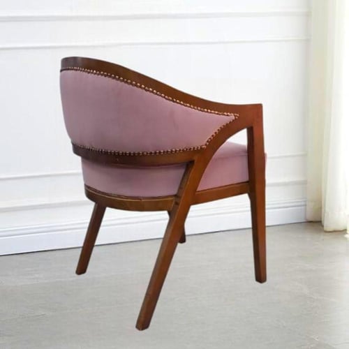 كرسي طعام خشب مع مقعد قماش قطيفة لون وردي