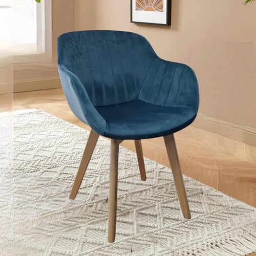 كرسي طعام وكافية قماش قطيفة اخضر وقاعدة ارجل خشب P...