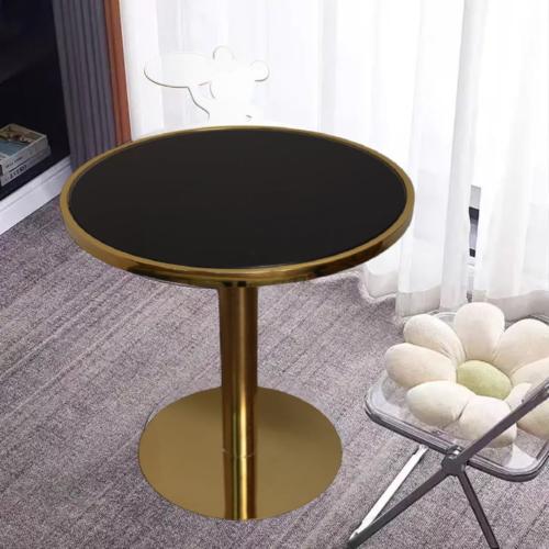 طاولة طعام فاخرة دائرية 60CM قاعدة ستيل ذهبي مع سط...