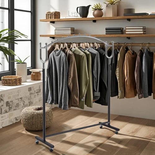 استاند تعليق ملابس مقوس فضي و اسود