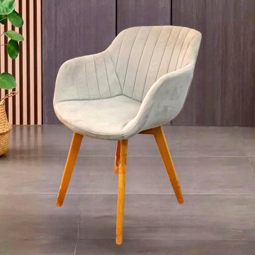 كرسي طعام وكافية قماش قطيفة رصاصي وقاعدة ارجل خشب...