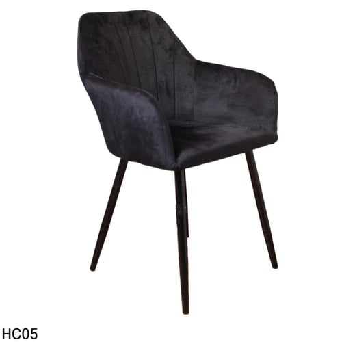 كرسي طعام وكافية قماش قطيفة اسود وقاعدة ارجل حديد...