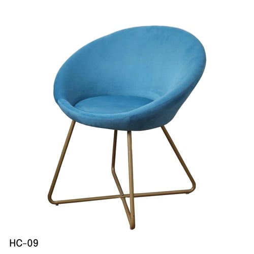 كرسي طعام وكافية قماش قطيفة ازرق وقاعدة ارجل حديد...