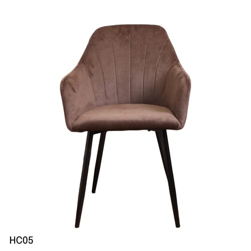 كرسي طعام وكافية قماش قطيفة بني وقاعدة ارجل حديد ا...