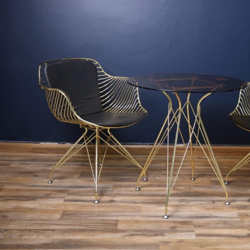 طاولة طعام وكافية فاخرة دائرية 70CM قاعدة ستيل ذهب...