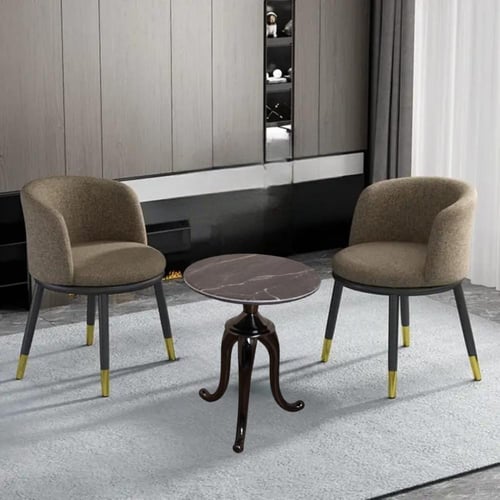 طاولة ضيافة للقهوة فاخرة دائرية 45سم سطح رخام وقاع...