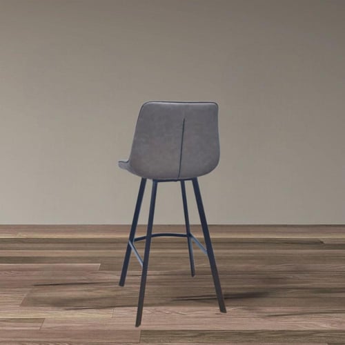 كرسي بار جلد رمادي و قاعدة اربع ارجل حديد لون اسود