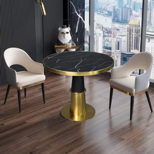 طاولة طعام فاخرة دائرية 80CM قاعدة ستيل ذهبي مع سط...