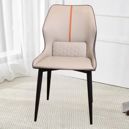 كرسي طعام جلد لونين بيج مع رمادي مع قاعدة ارجل حدي...