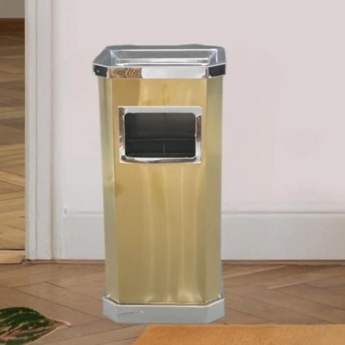 سلة مهملات خارجية مع طفاية سجائر مربع ستيل ذهبي GW...