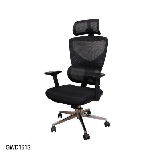 كرسي مكتبي قماش مخرم لون اسود مع مسند راس موديل رق...